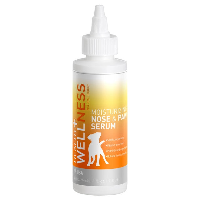 A four-ounce bottle of Health and Wellness moisturizing nose and paw serum for pets.