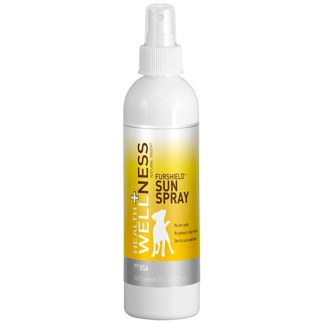 An 8 fluid ounce bottle of Health and Wellness Furshield Sun Spray for pets.