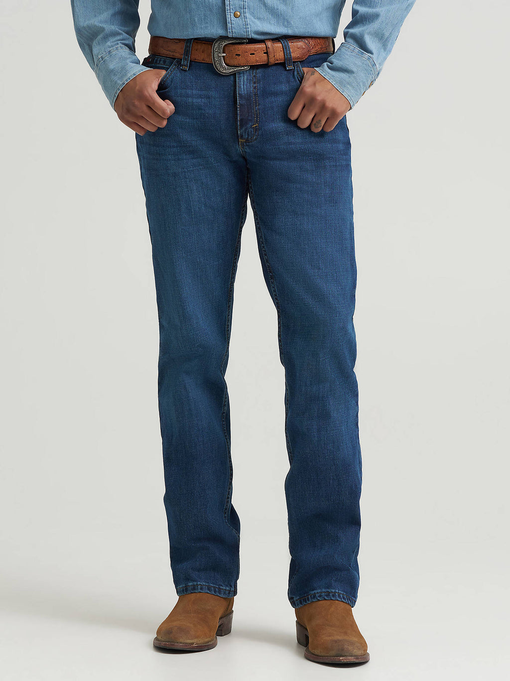 Wrangler Men's 20X No. 02 Competition Regular Fit Jeans in Dillon, front detail