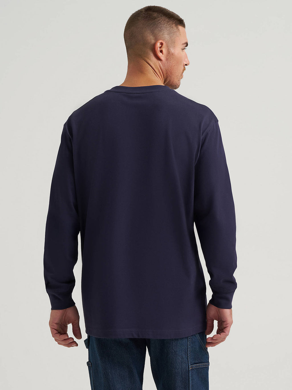 Wrangler Men's RIGGS Workwear Long-Sleeve Henley in Navy, back view