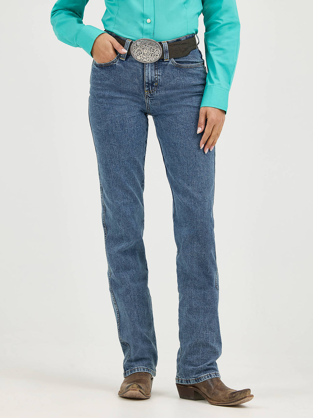 Wrangler Women's Cowboy Cut Slim Fit Stretch Jeans - Stonewash, front view