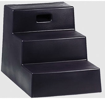A green three-step mounting block with a built-in handle for easy lifting.