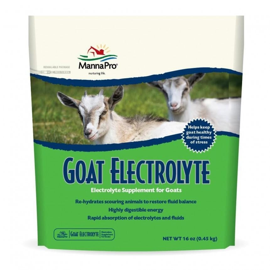 A 16-ounce resealable bag of Manna Pro Goat Electrolyte supplement for goats.