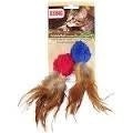 A Kong Naturals crinkle ball cat toy with feathers attached to the packaging.