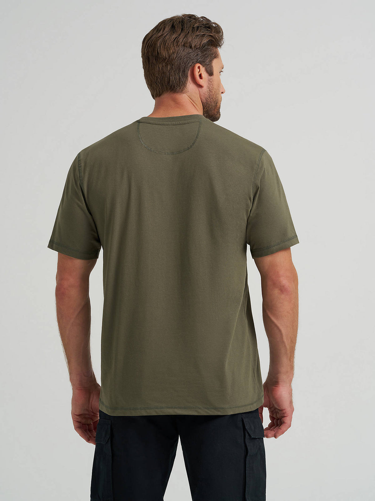 Wrangler Men's RIGGS Workwear Pocket Performance T-Shirt in Hazel Green, back view