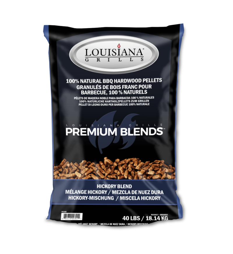 A 40-pound bag of Louisiana Grills hickory blend hardwood barbecue pellets.