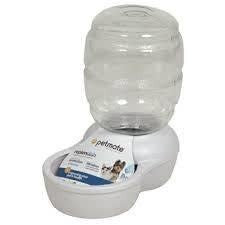 A white Petmate Replendish water bowl with a clear plastic reservoir bottle.