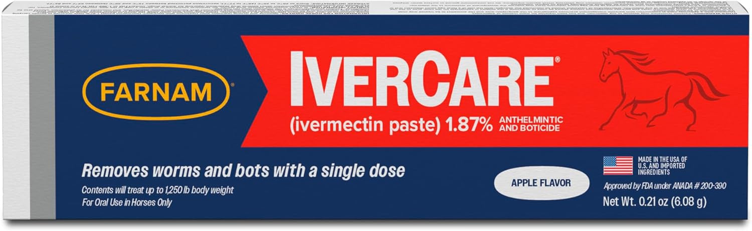 A box of Farnam IverCare ivermectin paste for horses with apple flavor.