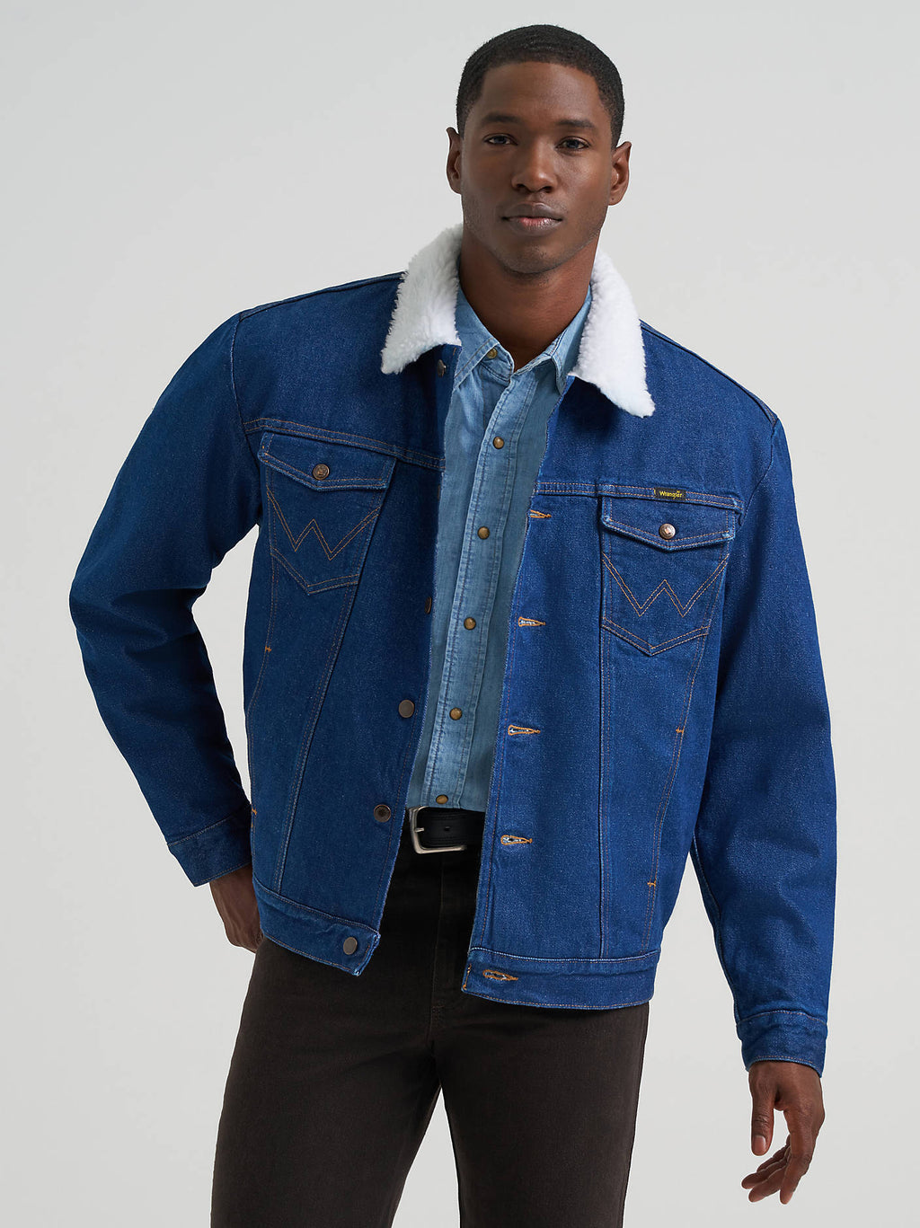 Wrangler Men's Western Sherpa-Lined Denim Jacket - Prewashed, front view