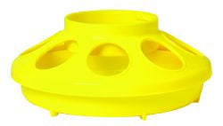 A bright yellow plastic feeder base with multiple circular feeding ports.