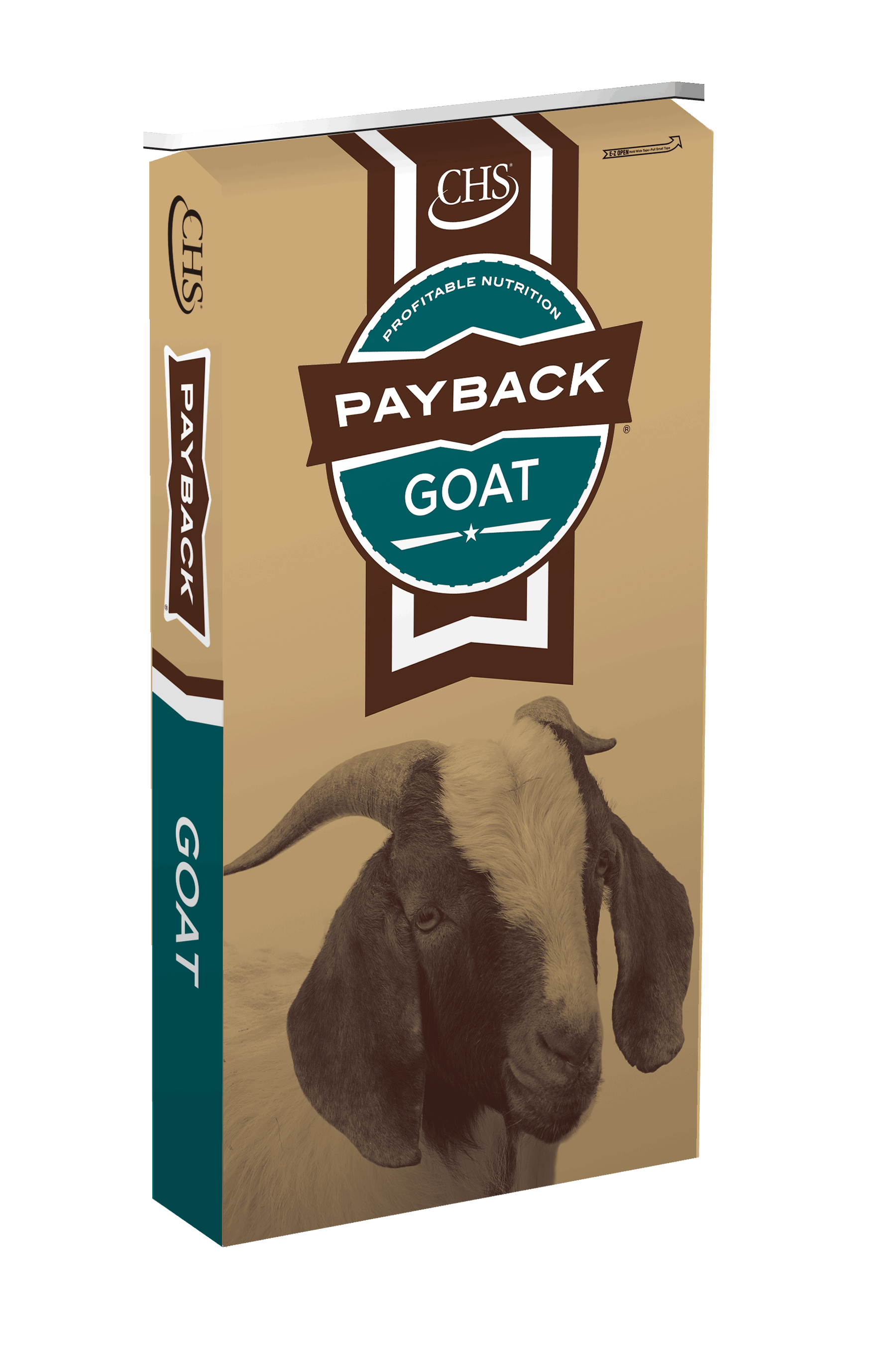 A bag of Payback Goat Tender with Kelp feed featuring an image of a goat.