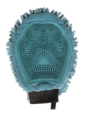 Dirty Dog grooming mitt in Pacific Blue, rubber side