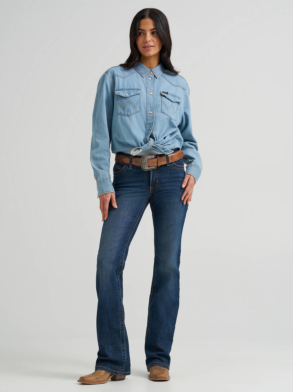Wrangler Women's Ultimate Riding Willow Bootcut Jeans in Lovette, full-length front view