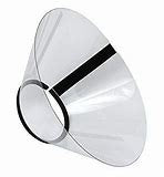 A clear, lightweight plastic recovery collar with a padded neck edge and hook and loop fastener.