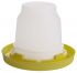 A yellow plastic poultry waterer base designed to attach to a nesting-style waterer jar.
