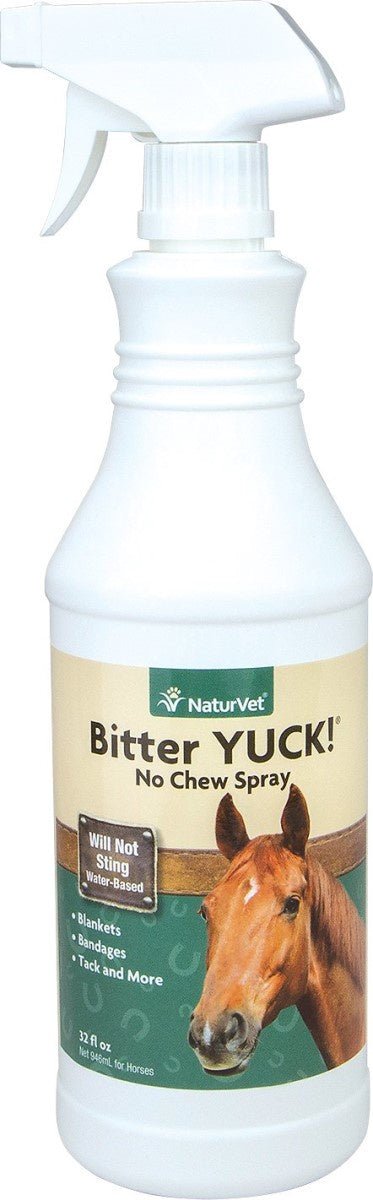 A 32-ounce spray bottle of NaturVet Bitter Yuck! no-chew spray for horses.