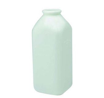 A translucent, square-shaped plastic calf bottle designed for use with a snap-on nipple.