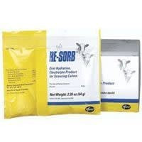 Two packets of Pfizer Re-Sorb oral hydration electrolyte powder for calves.