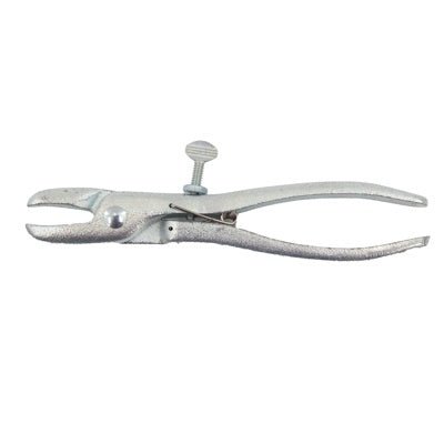 Decker hog ring pliers with a nickel-plated finish and a spring-loaded mechanism.