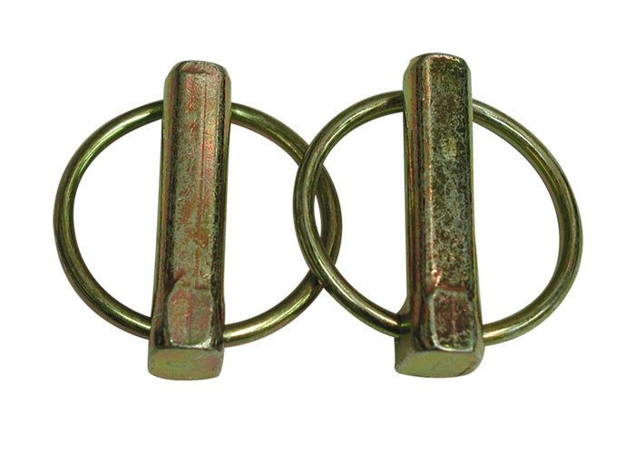 Two 7/16 inch lynch pins with attached wire rings shown against a white background.