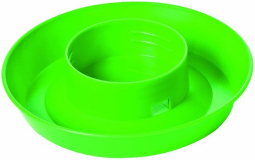 A bright green plastic screw-on base for a gravity-feed poultry waterer.