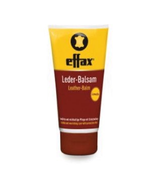 A tube of Effax Leather-Balm with a yellow top and brown base.
