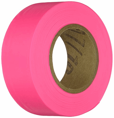 A roll of bright pink non-adhesive vinyl flagging tape for outdoor use.