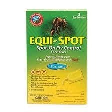 A box of Equi-Spot spot-on fly control for horses containing three applications.
