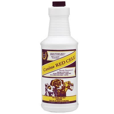 A 32-ounce bottle of Farnam Canine Red Cell liquid vitamin and mineral supplement for dogs.