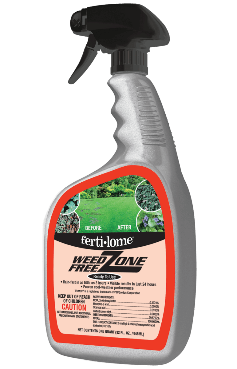 A 32-ounce spray bottle of Ferti-Lome Weed Free Zone herbicide for broadleaf weed control.