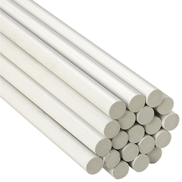 A bundle of white fiberglass fence posts with a smooth finish.