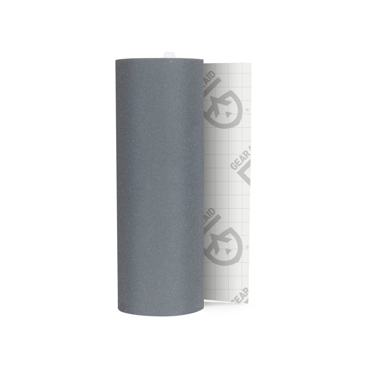 A roll of grey Gear Aid Tenacious Tape with a white grid backing paper.