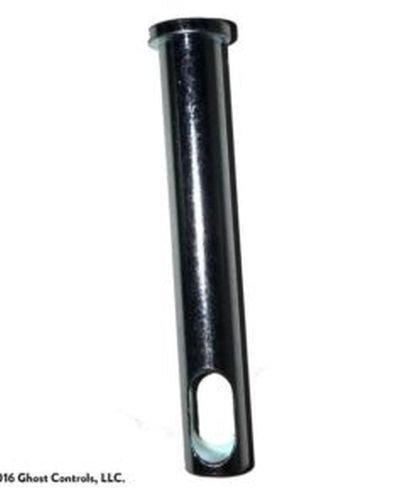 A silver metal locking clevis pin with a flat head and a hole at the base for a padlock.