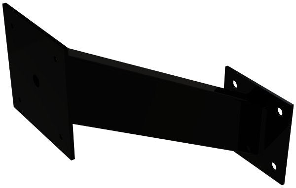 A black metal mounting bracket for an outdoor keypad with a flat plate and wall mount base.