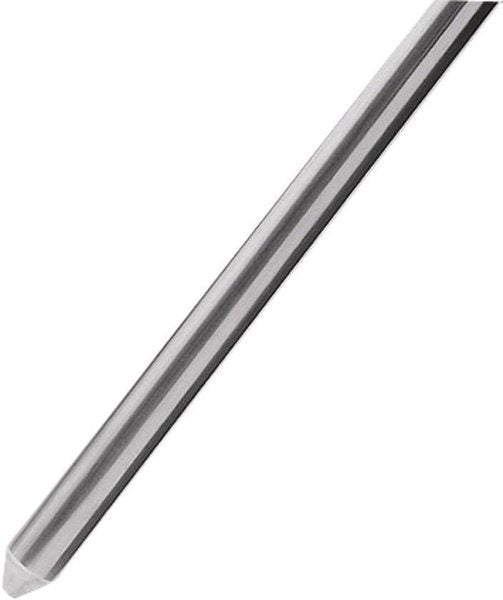 An eight-foot hot dip galvanized steel ground rod with a pointed tip.