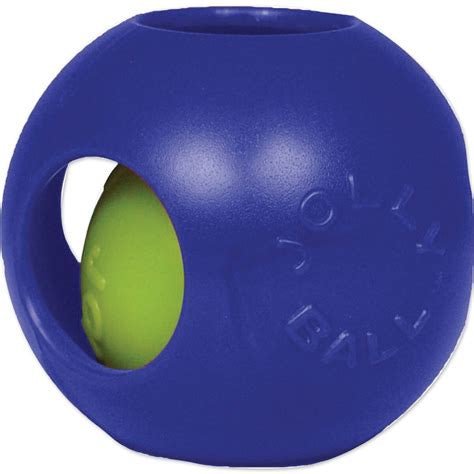 A blue Jolly Ball toy with a smaller green ball trapped inside the hollow center.