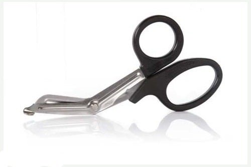 Jorvet universal scissors with black handles and angled stainless steel blades.