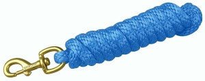 A berry blue braided poly horse lead rope with a brass swivel snap hook.