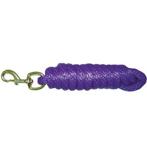 A ten-foot purple braided poly horse lead with a metal snap hook.
