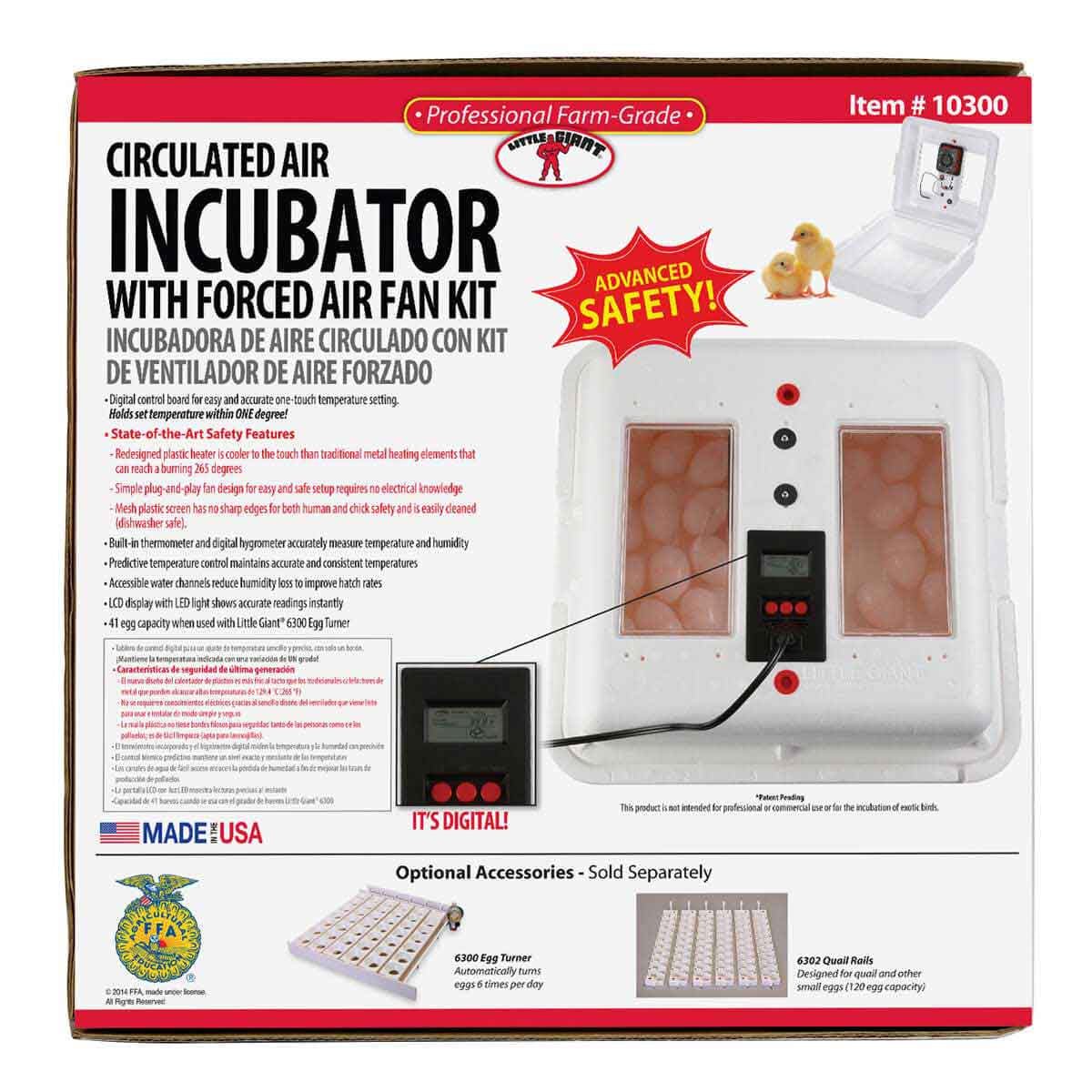 A white styrofoam egg incubator with a digital display and two clear viewing windows.