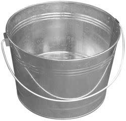 A 4.25 gallon round galvanized steel tub with a sturdy wire handle.