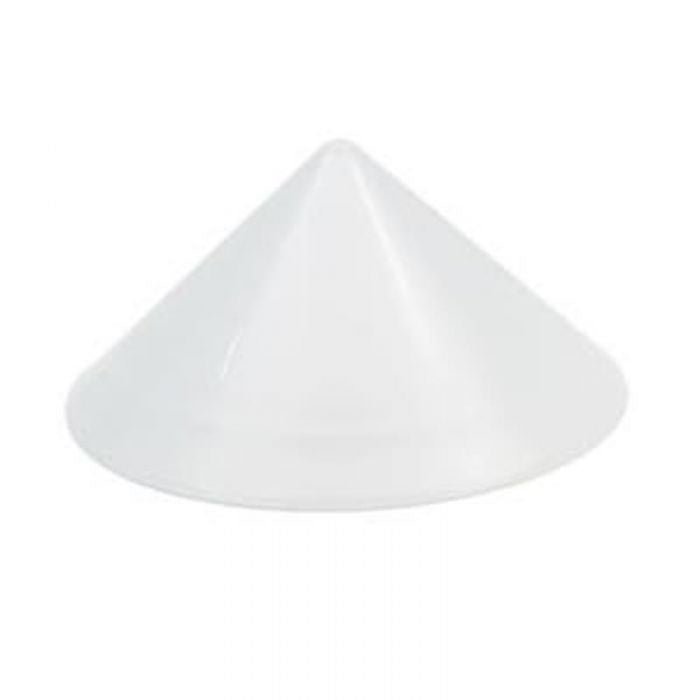A clear, conical plastic cover designed to fit over a hanging poultry feeder.