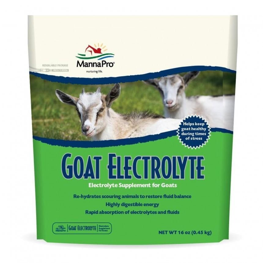A 16-ounce resealable bag of Manna Pro Goat Electrolyte supplement for goats.