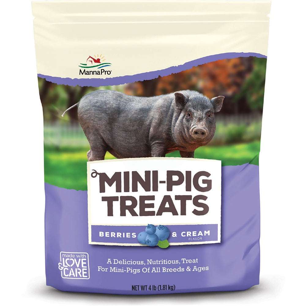 A four-pound bag of Manna Pro Berries and Cream flavor mini pig treats.