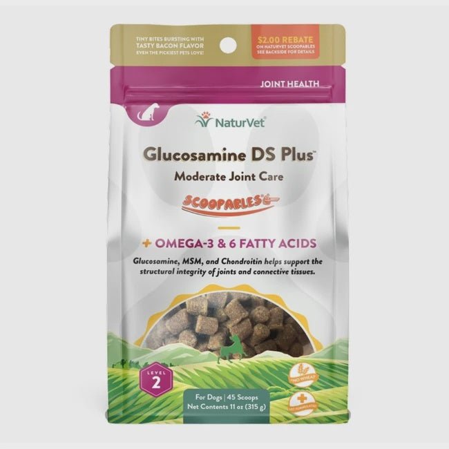 A bag of NaturVet Glucosamine DS Plus joint care supplement for dogs.