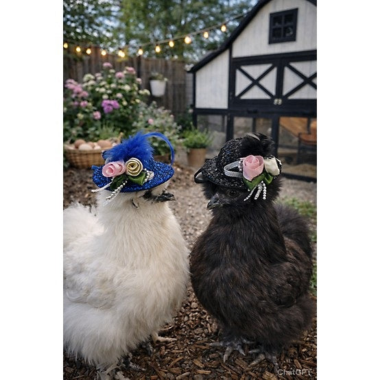 Rugged Ranch Fancy Chicken Hats, blue and black
