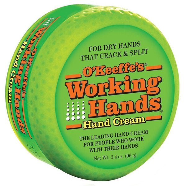 A 3.4 ounce jar of O'Keeffe's Working Hands cream in its signature green container.