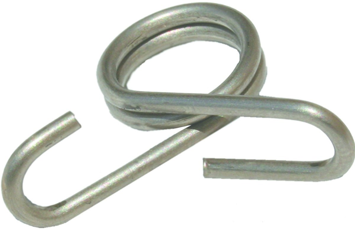 A silver steel rod clip for 3/8 inch fiberglass posts with a coiled spring design.