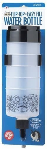 A 32-ounce translucent plastic water bottle with a flip-top lid and a no-drip nozzle.