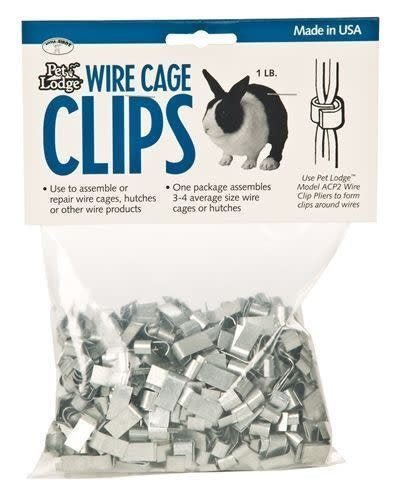 A one-pound bag of metal wire cage clips for assembling or repairing wire enclosures.